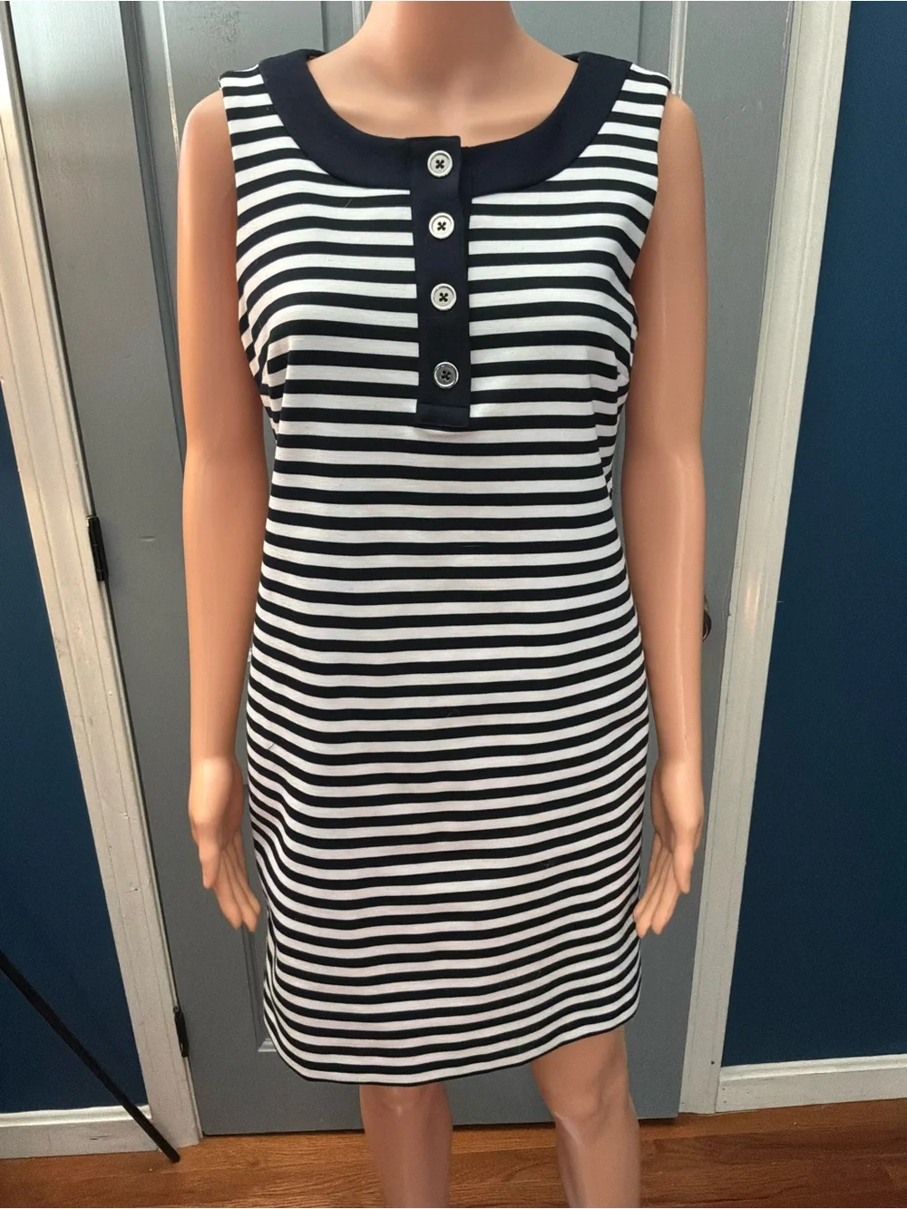Premise Black and White Striped Sleeveless Shift Dress